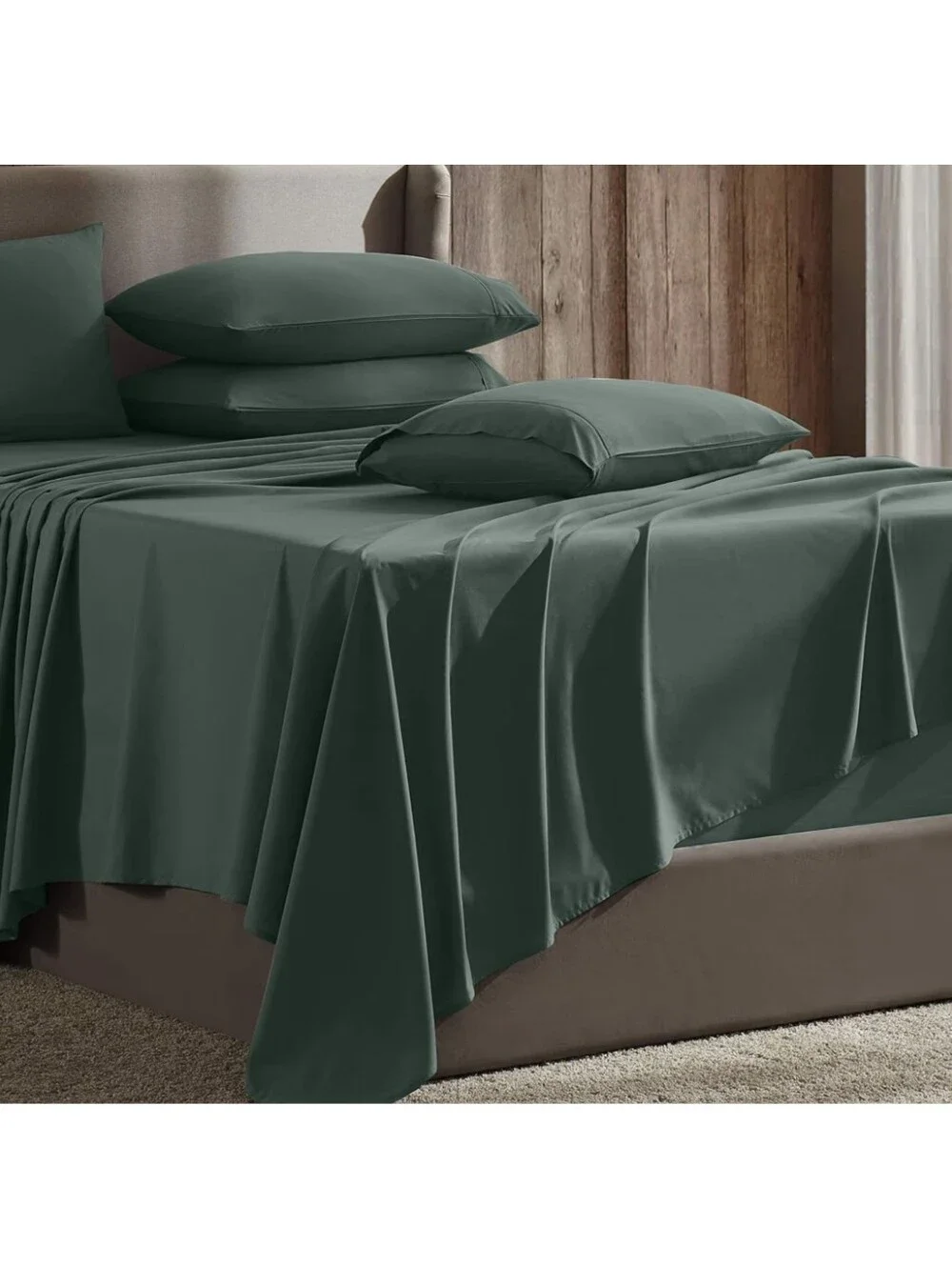 Hearth & Harbor NWT Queen Size Microfiber Deep Pocket Sheet Set Forest Green